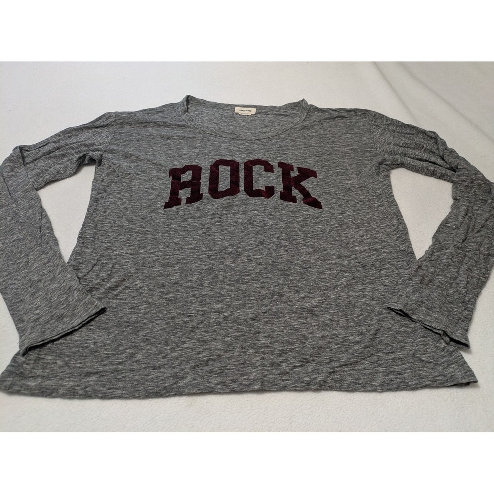 Zadig & Voltaire Willy Chine Flocked ROCK Gray Long Sleeve Graphic Tee Sz Large